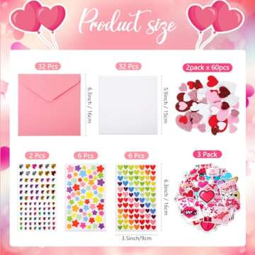Zonon 32 Pack Valentines Crafts Set, Valentines DIY Card Valentines's Day Kits for Kids Girls Boys Foam Heart Sticker Craft DIY Kits Sticker Envelopes Cards Set for Classroom Exchange Gifts (Pink)