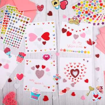 Zonon 32 Pack Valentines Crafts Set, Valentines DIY Card Valentines's Day Kits for Kids Girls Boys Foam Heart Sticker Craft DIY Kits Sticker Envelopes Cards Set for Classroom Exchange Gifts (Pink)