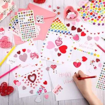 Zonon 32 Pack Valentines Crafts Set, Valentines DIY Card Valentines's Day Kits for Kids Girls Boys Foam Heart Sticker Craft DIY Kits Sticker Envelopes Cards Set for Classroom Exchange Gifts (Pink)