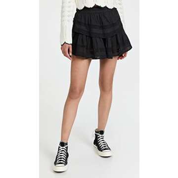 LOVESHACKFANCY Women's Ruffle Mini Skirt, Black, M