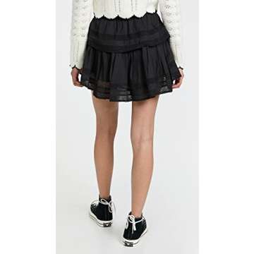 LOVESHACKFANCY Women's Ruffle Mini Skirt, Black, M