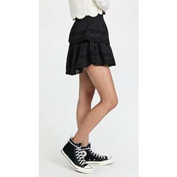 LOVESHACKFANCY Women's Ruffle Mini Skirt, Black, M