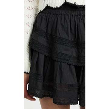 LOVESHACKFANCY Women's Ruffle Mini Skirt, Black, M