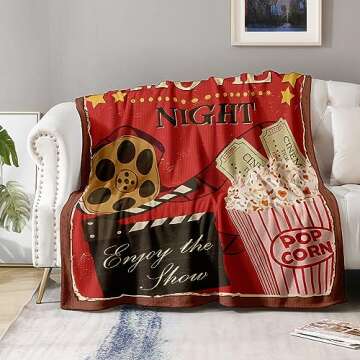 Movie Theme Blanket Gifts - Vintage Cinema Popcorn Movie Reel Modern Retro Decor Soft Throw Warm Lig...