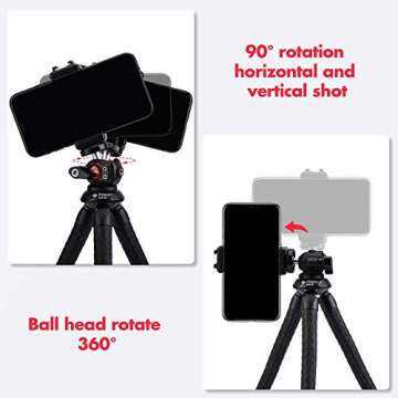 Fotopro Flexible Tripod for iPhone Bendable Flex Leg Camera Tripod with Ball Head Phone Mount idea f...