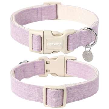 DOGWONG Cotton Hemp Dog Collar - Heavy-Duty Adjustable Soft Natural Fabric Pet Collar, Cute Wedding ...