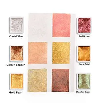 Csy Art Supplies Handmade Watercolors Paint Set - 6 Metallic Gold Colors Half Pans Glitter Solid Wat...
