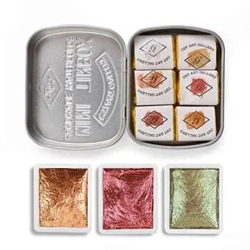 Csy Art Supplies Handmade Watercolors Paint Set - 6 Metallic Gold Colors Half Pans Glitter Solid Water Color- Metal Case Sparkle Pearlescent Watercolour For Artists, Students & Hobbyists