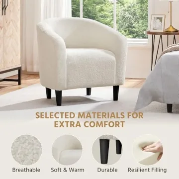 Yaheetech Accent Barrel Chair - Cozy & Elegant Ivory Design