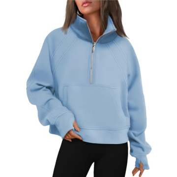 WYNNQUE Womens Quarter Zipper Pullover Oversized Sweatshirts Cropped Fleece Half Zip Hoodies Fall Cl...