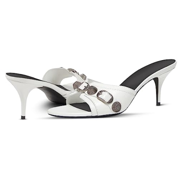 Oiamenne Women’s Heeled Sandals Open Toe Stiletto High Heel Mules Slip on Comfort Slide Sandals St...