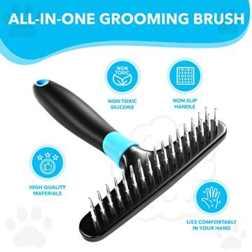 DOGI Deshedding Brush - Undercoat Rake for Dogs, Cats, Matted, Short, Long Hair Coats - Double Row Stainless Steel Pins - Reduce Shedding by 90% (Blue)
