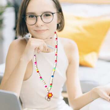 Beaded Lanyards for ID Badges, Cute Teacher Lanyard for Keys, Wood Aesthetic Lanyard for Women, Lopa...