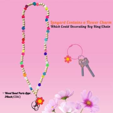 Beaded Lanyards for ID Badges, Cute Teacher Lanyard for Keys, Wood Aesthetic Lanyard for Women, Lopau Handmade Wooden Bead Lanyards in BOHO Style, Comfortable for Neck and Fashion for Girls Teachers A