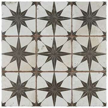 Merola Tile Harmonia Kings Star Nero 13" x 13" Ceramic Floor and Wall Tile