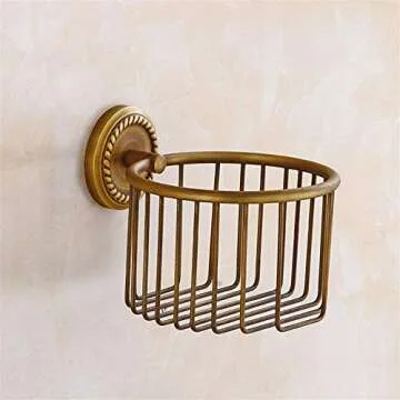 QIHCMLAJ Toilet Roll Holder,Toilet Paper Holder Wall Mounted Vintage Brass Roll Tissue Wire Basket Dispenser Tissue Paper Roll Holder for Bathroom Storage, Bronze