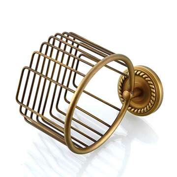QIHCMLAJ Toilet Roll Holder,Toilet Paper Holder Wall Mounted Vintage Brass Roll Tissue Wire Basket Dispenser Tissue Paper Roll Holder for Bathroom Storage, Bronze