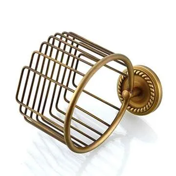 QIHCMLAJ Toilet Roll Holder,Toilet Paper Holder Wall Mounted Vintage Brass Roll Tissue Wire Basket Dispenser Tissue Paper Roll Holder for Bathroom Storage, Bronze
