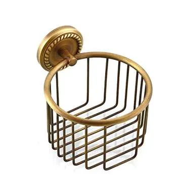 QIHCMLAJ Toilet Roll Holder,Toilet Paper Holder Wall Mounted Vintage Brass Roll Tissue Wire Basket Dispenser Tissue Paper Roll Holder for Bathroom Storage, Bronze