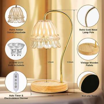 RayHom Candle Warmer Lamp with Timer Dimmable Electric Candle Warmer with 2 Bulbs Candle Wax Warmer ...