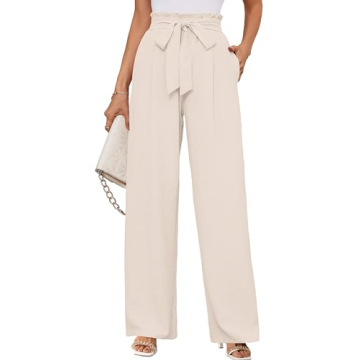 KORSIS Wide Leg Women's Pants Lightweight Adjustable Tie Knot Loose Casual Trousers with Pockets - I...