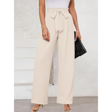 KORSIS Women's Wide Leg Pants Comfortable Casual Trousers Ivory