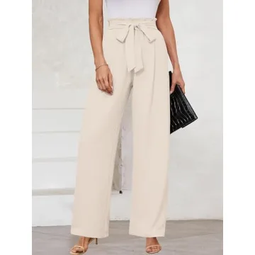 KORSIS Women's Wide Leg Pants Comfortable Casual Trousers Ivory