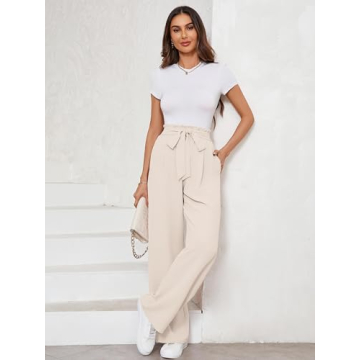 KORSIS Women's Wide Leg Pants Comfortable Casual Trousers Ivory