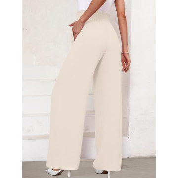 KORSIS Women's Wide Leg Pants Comfortable Casual Trousers Ivory