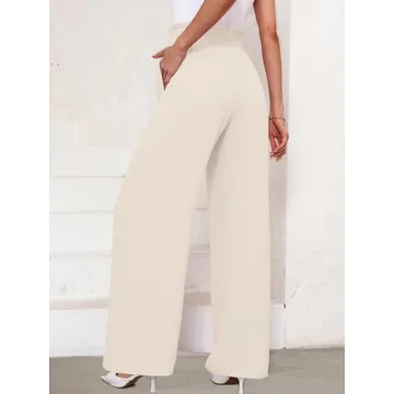 KORSIS Women's Wide Leg Pants Comfortable Casual Trousers Ivory