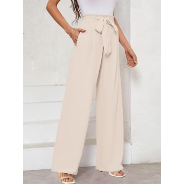 KORSIS Women's Wide Leg Pants Comfortable Casual Trousers Ivory