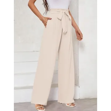 KORSIS Women's Wide Leg Pants Comfortable Casual Trousers Ivory