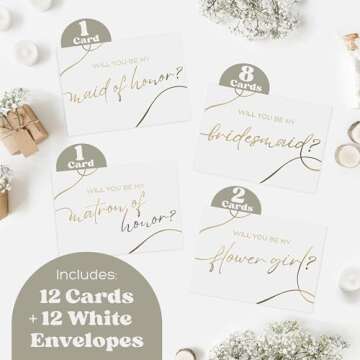 Bridesmaid Proposal Cards - 12 Cards With Envelopes - Includes Will You Be My Bridesmaid, Maid of Ho...