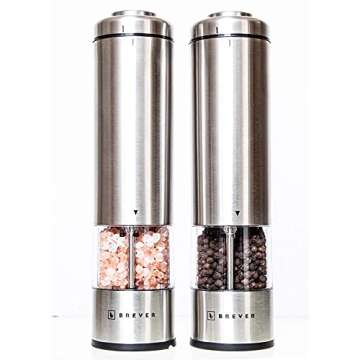 Electric Salt & Pepper Grinder Set | Pack Of 2 Mills With Mill Rest | Adjustable Coarse | LED Spotli...