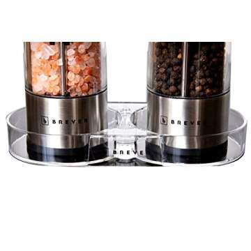 Electric Salt & Pepper Grinder Set | Pack Of 2 Mills With Mill Rest | Adjustable Coarse | LED Spotlight | Battery Operated