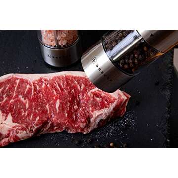 Electric Salt & Pepper Grinder Set | Pack Of 2 Mills With Mill Rest | Adjustable Coarse | LED Spotlight | Battery Operated