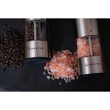 Electric Salt & Pepper Grinder Set | Pack Of 2 Mills With Mill Rest | Adjustable Coarse | LED Spotlight | Battery Operated