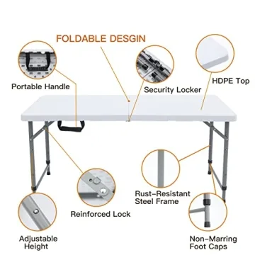 Lakhow 4-Foot Folding Table - Portable and Adjustable