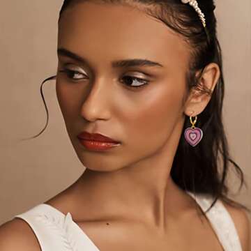 9 Pairs Cute Small Huggie Hoop Earrings Set for Women, Colorful Y2k Enamel Earring, Heart Butterfly Flowers Charm Weird Dangle Hoops, Trendy Gold Hypoallergenic Aesthetic Earrings Pack (9 pcs-2)