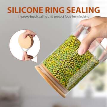 ENLOY Glass Food Storage Jars 32 OZ Set of 3, 3 Pack Airtight Food Storage Jar with Bamboo Lid, Clear Food Canisters for Nuts, Coffee Beans, Sugar, Flour, Snacks, Spice and More (950ml)