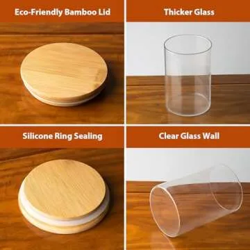 ENLOY Glass Food Storage Jars 32 OZ Set of 3, 3 Pack Airtight Food Storage Jar with Bamboo Lid, Clear Food Canisters for Nuts, Coffee Beans, Sugar, Flour, Snacks, Spice and More (950ml)