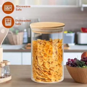 ENLOY Glass Food Storage Jars 32 OZ Set of 3, 3 Pack Airtight Food Storage Jar with Bamboo Lid, Clear Food Canisters for Nuts, Coffee Beans, Sugar, Flour, Snacks, Spice and More (950ml)