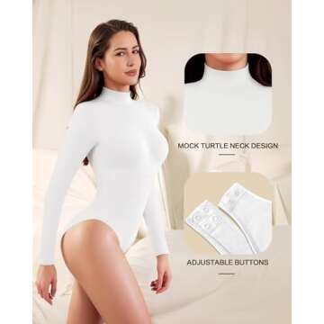 CLOZOZ Bodysuit Shapewear Tummy Control Long Sleeve Mock Turtle Neck Body Suits Women's Sexy Ribbed Tops