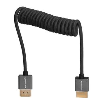 KONDOR BLUE | 4K HDMI to HDMI Thin Short Coiled Braided Cable for On-Camera Monitors, Capture Cards (Black)
