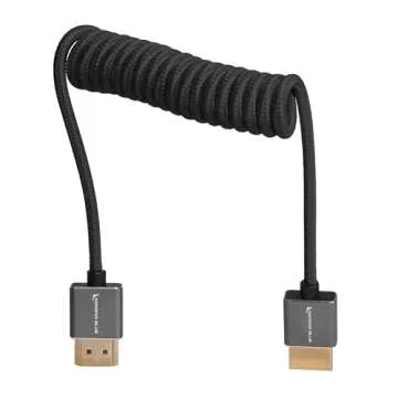 KONDOR BLUE | 4K HDMI to HDMI Thin Short Coiled Braided Cable for On-Camera Monitors, Capture Cards (Black)