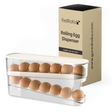 RedRoko 2-Tier Rolling Egg Dispenser - Clear Egg Holder Tray and Egg Organizer, Egg Dispenser for Re...