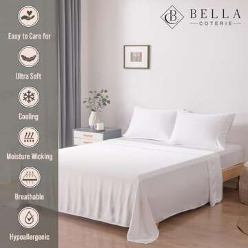 Bella Coterie Luxury Bamboo King Size Sheet Set | 100% Organically Grown Bamboo Viscose | Ultra Soft | Cooling for Hot Sleepers | 18" Deep Pocket [White]