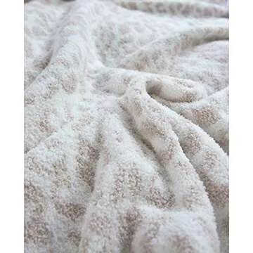 100% Polyester Microfiber Fluffy Leopard Knitted Throw Blanket Super Soft Cozy Lightweight Thick Blanket for Sofa Couch Bed 51"X71" Stone/Cream¡­