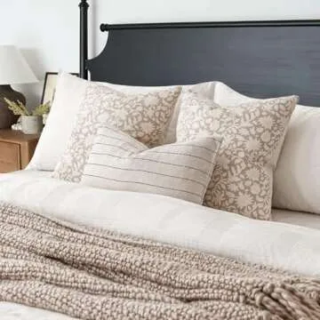 Foindtower Set of 2 Decorative Neutral Floral Throw Pillow Covers Accent Farmhouse Cushion Covers Boho Vintage Pillowcase for Couch Sofa Bedroom Living Room Home Decor Outdoor,20×20 Inch,Ivory Beige