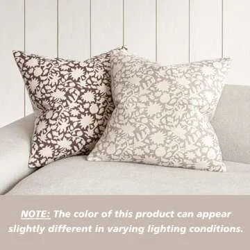 Foindtower Set of 2 Decorative Neutral Floral Throw Pillow Covers Accent Farmhouse Cushion Covers Boho Vintage Pillowcase for Couch Sofa Bedroom Living Room Home Decor Outdoor,20×20 Inch,Ivory Beige